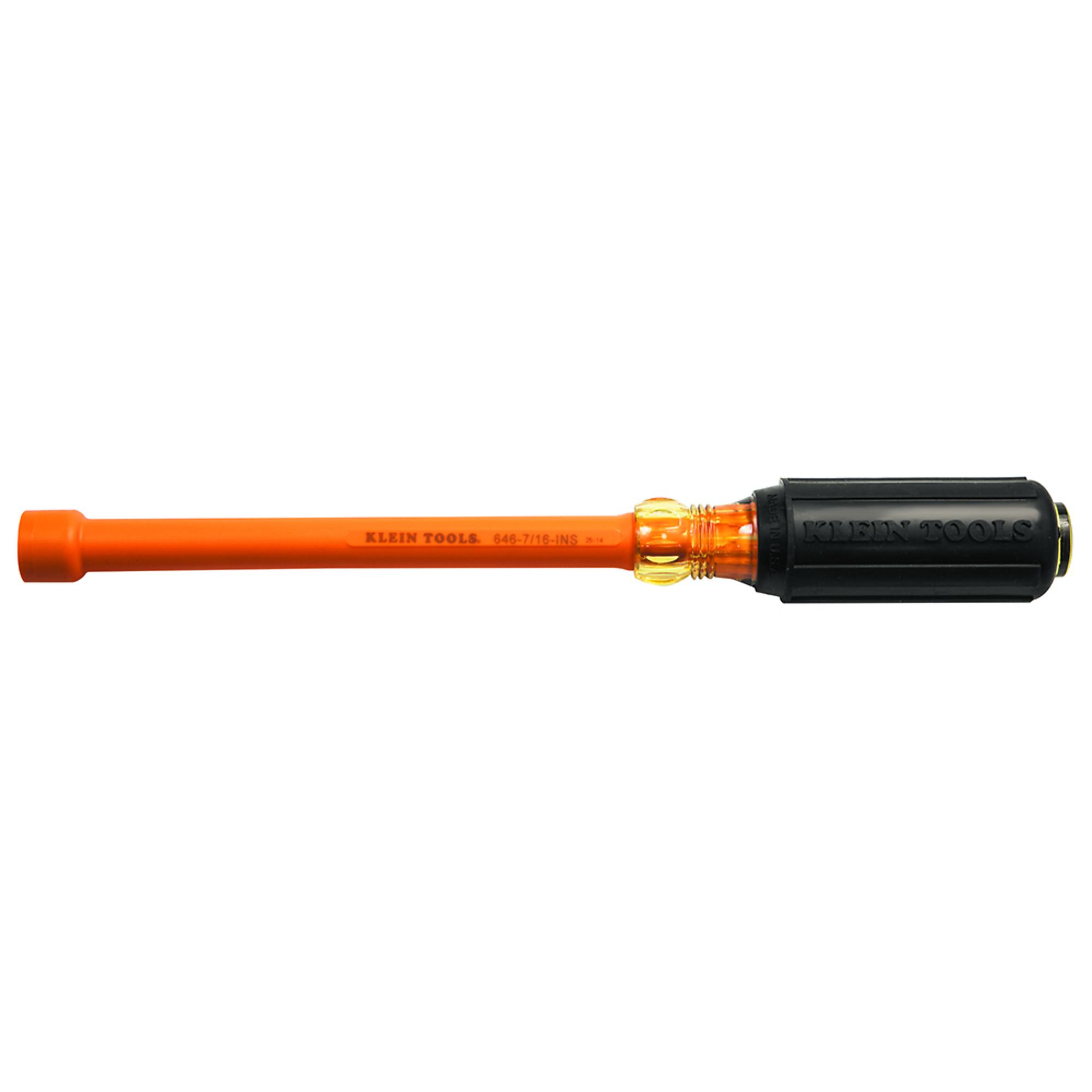 Klein Tools, 7/16in. Insulated Nut Driver 6in. Hollow Shaft, Model# 646-7/16-INS